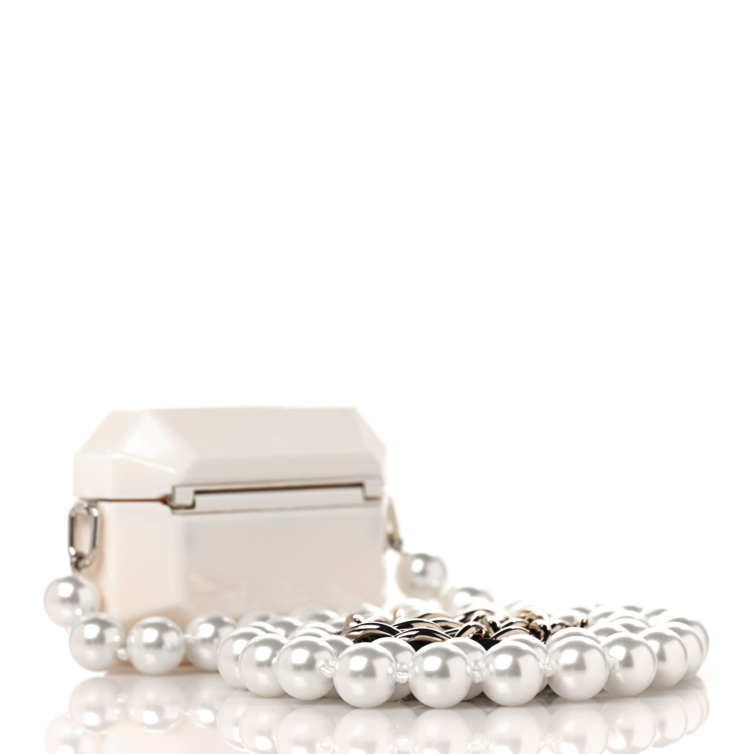 Chanel Resin Crystal Pearl Lambskin Airpods Pro Holder Necklace Pearly White 3 of 8