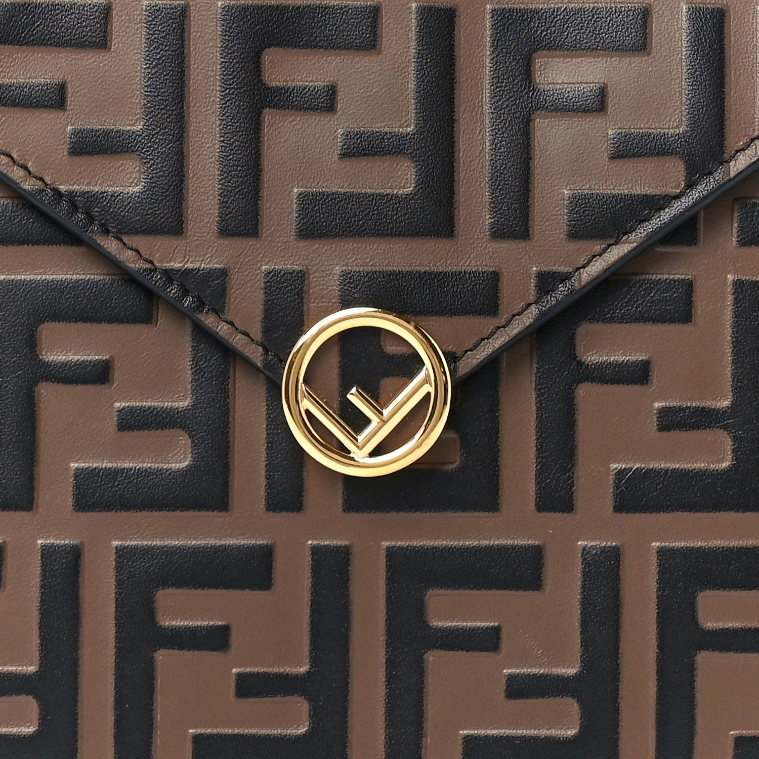 Fendi Vitello Soft F is Fendi Bi-Color FF 1974 Embossed Envelope Pouch Maya Black 10 of 13