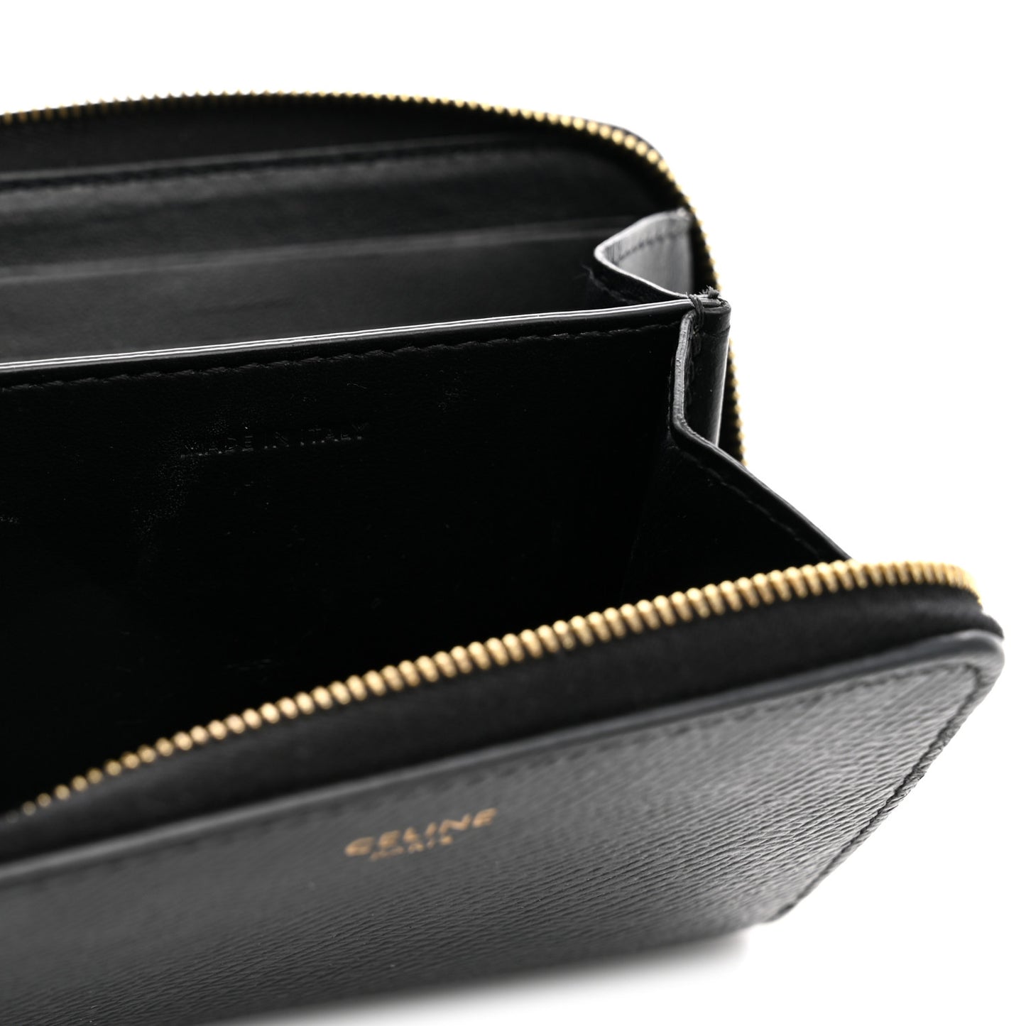 Grained Calfskin Compact Zipped Wallet Black