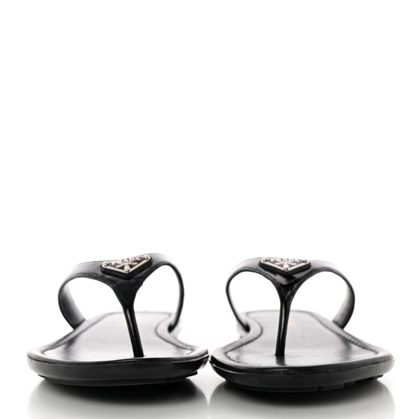 Patent Calfskin Logo Thong Sandals 39 Black