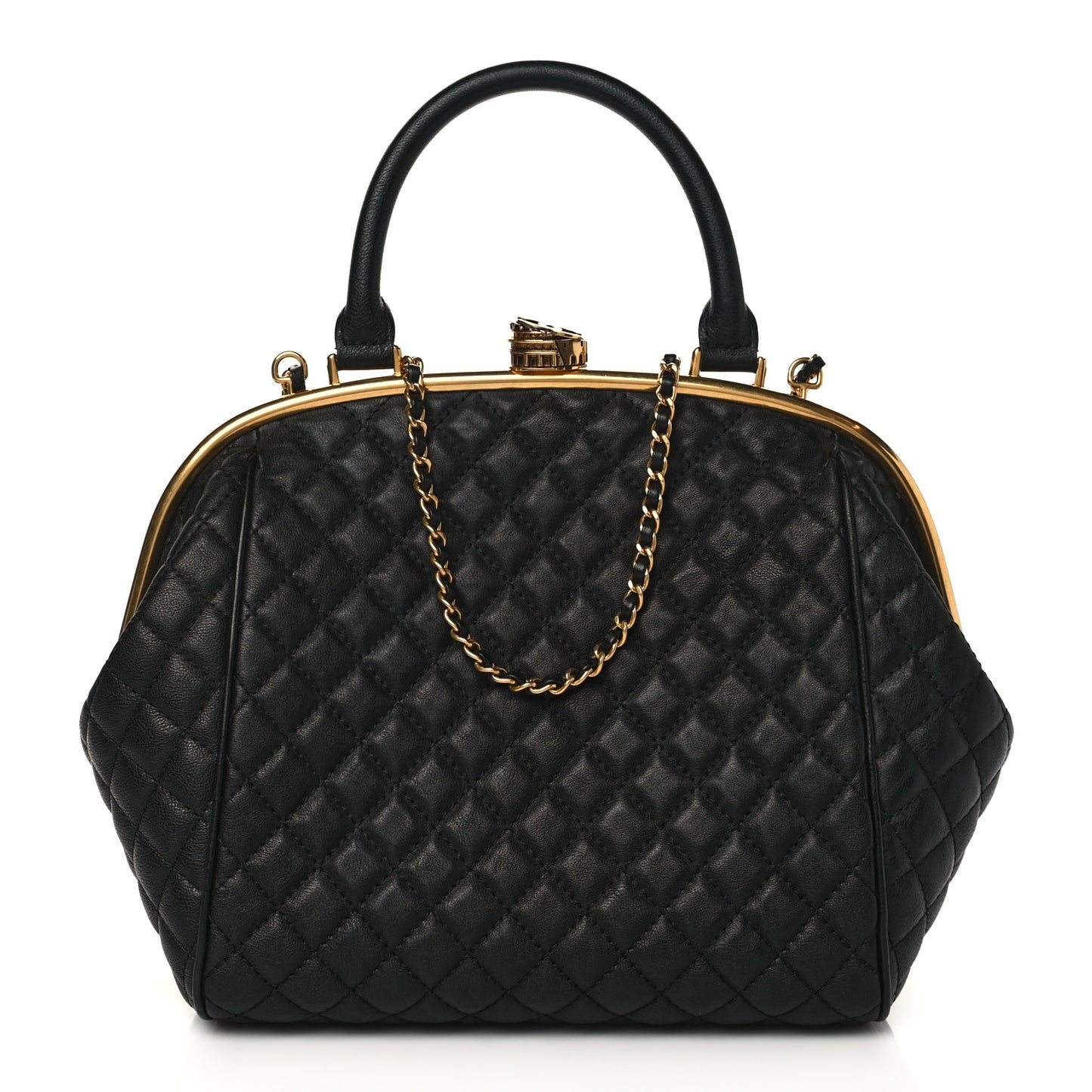 Calfskin Quilted Paris Rome Colosseum Lock Bag Black