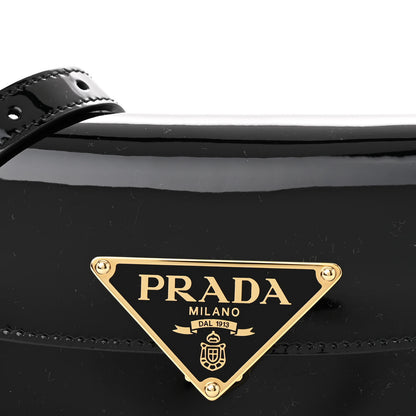 Prada Vernice Triangle Logo Flap Adjustable Strap Shoulder Bag Black 8 of 12