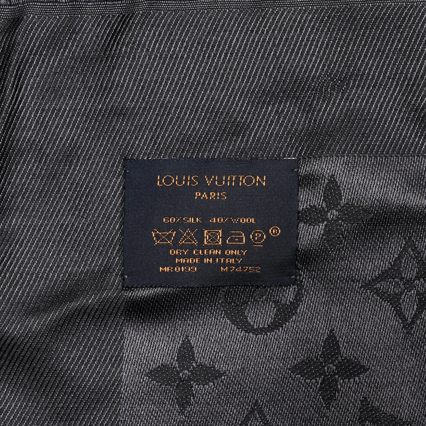 Silk Wool Monogram Shawl Charcoal Grey
