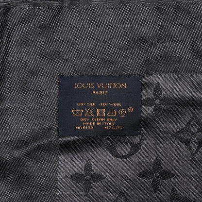 Louis Vuitton Silk Wool Monogram Shawl Charcoal Grey 3 of 3