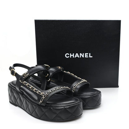 Chanel Lambskin Quilted Chain CC Platform Sandals 39.5 Black 10 of 10