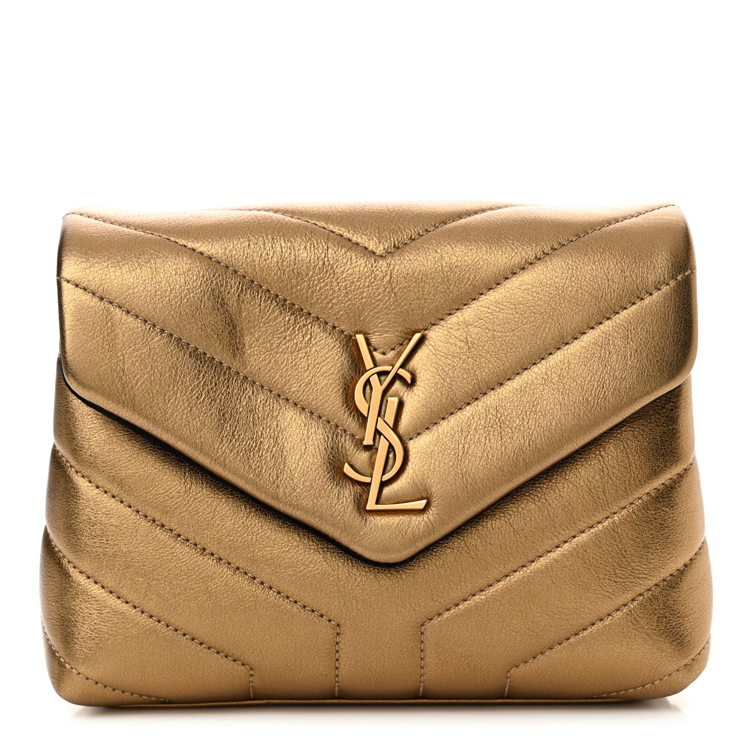Saint Laurent Metallic Calfskin Y Quilted Monogram Toy Loulou Crossbody Bag Gold 1 of 11