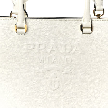 Prada Saffiano Lux Logo Embossed Medium Shoulder Tote Handbag White 7 of 8
