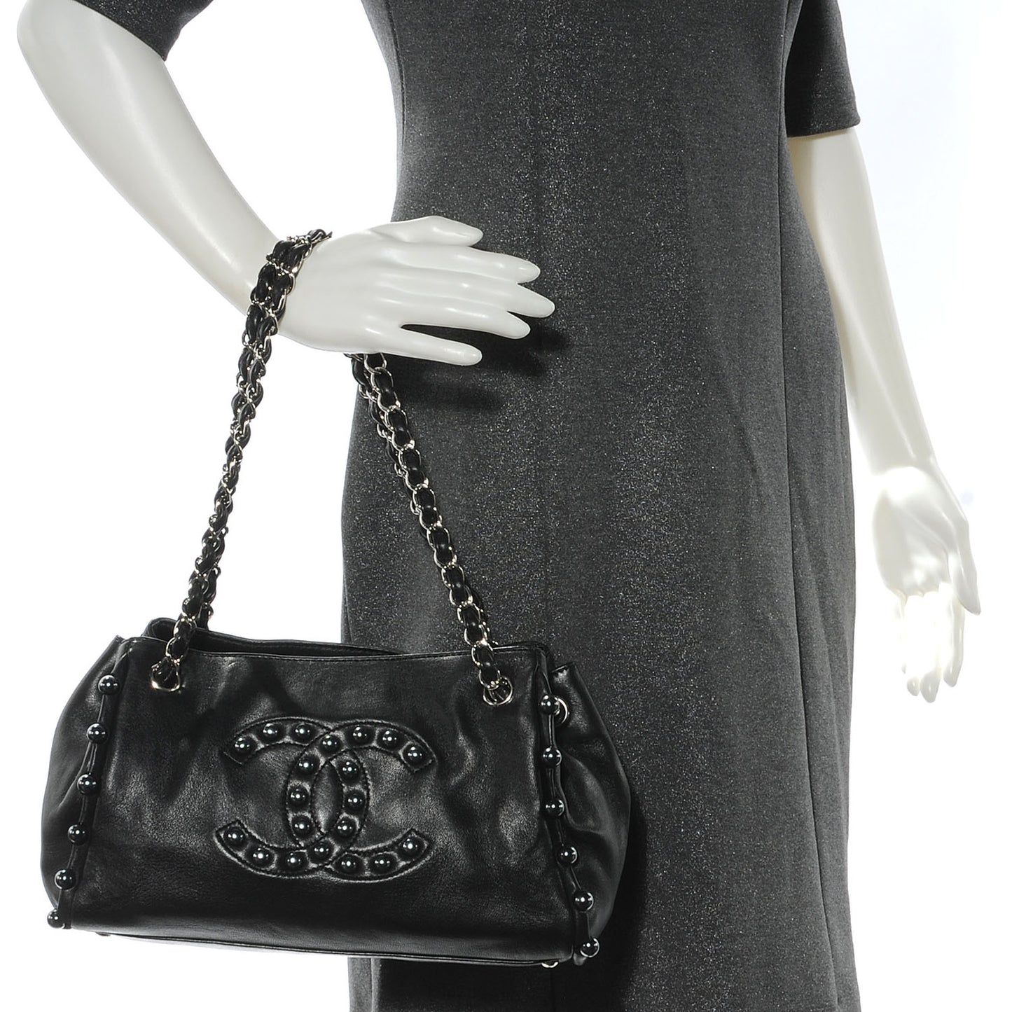 Lambskin Pearl Obsession Tote Black