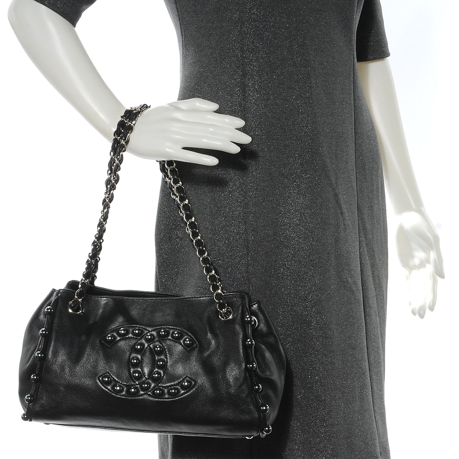 Chanel Lambskin Pearl Obsession Tote Black 2 of 7