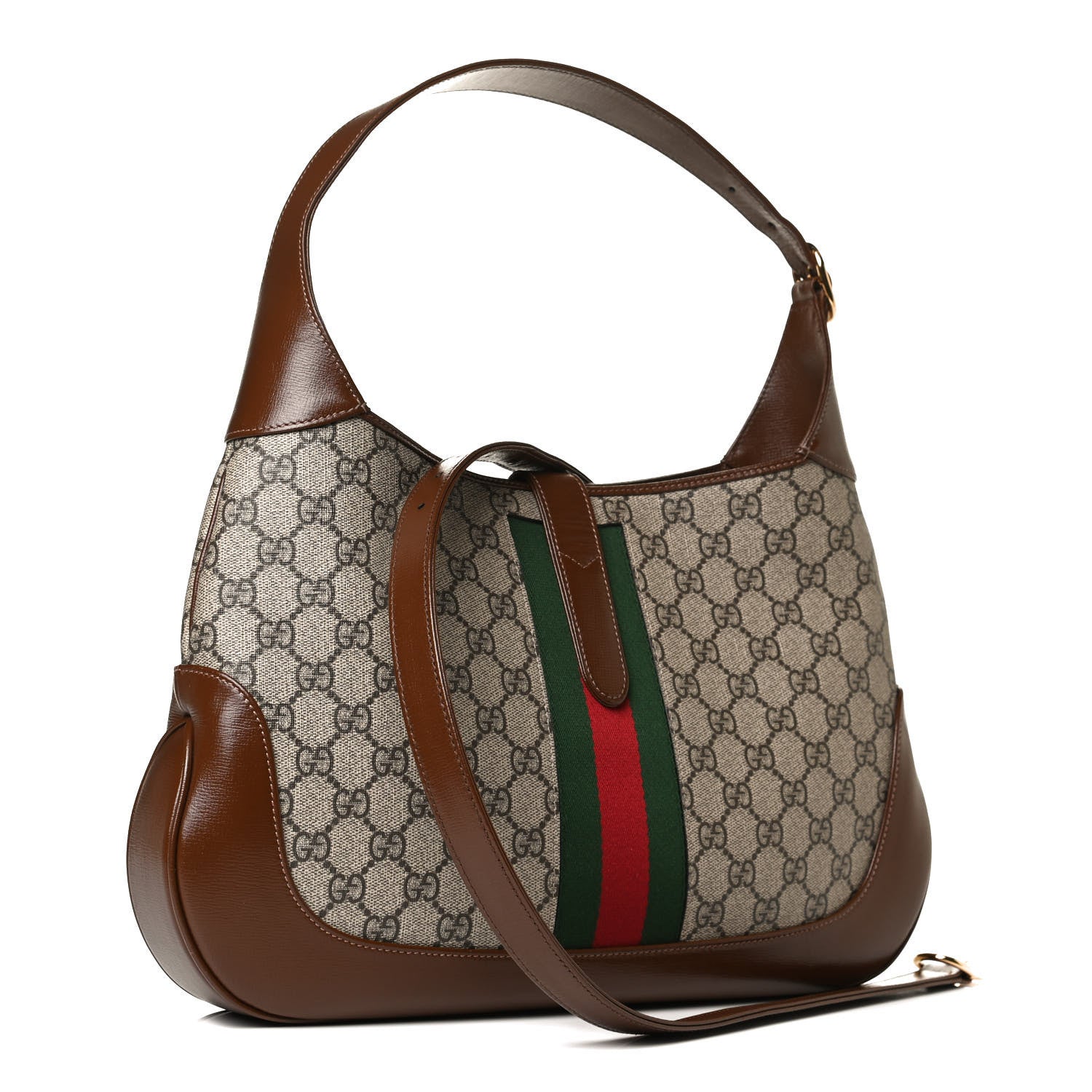 Gucci GG Supreme Monogram Azalea Calfskin Web Medium Jackie 1961 Hobo Beige Ebony Brown Sugar 3 of 14