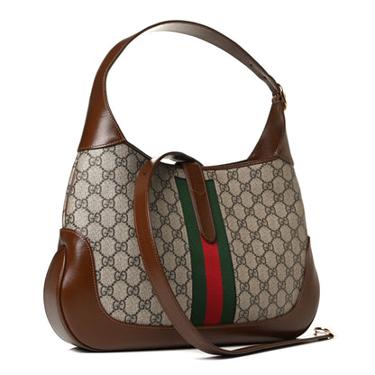 Gucci GG Supreme Monogram Azalea Calfskin Web Medium Jackie 1961 Hobo Beige Ebony Brown Sugar 3 of 14