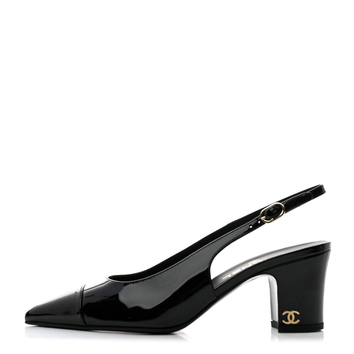 Chanel Patent Calfskin Cap Toe CC Slingback Pumps 37.5 Black 1 of 9