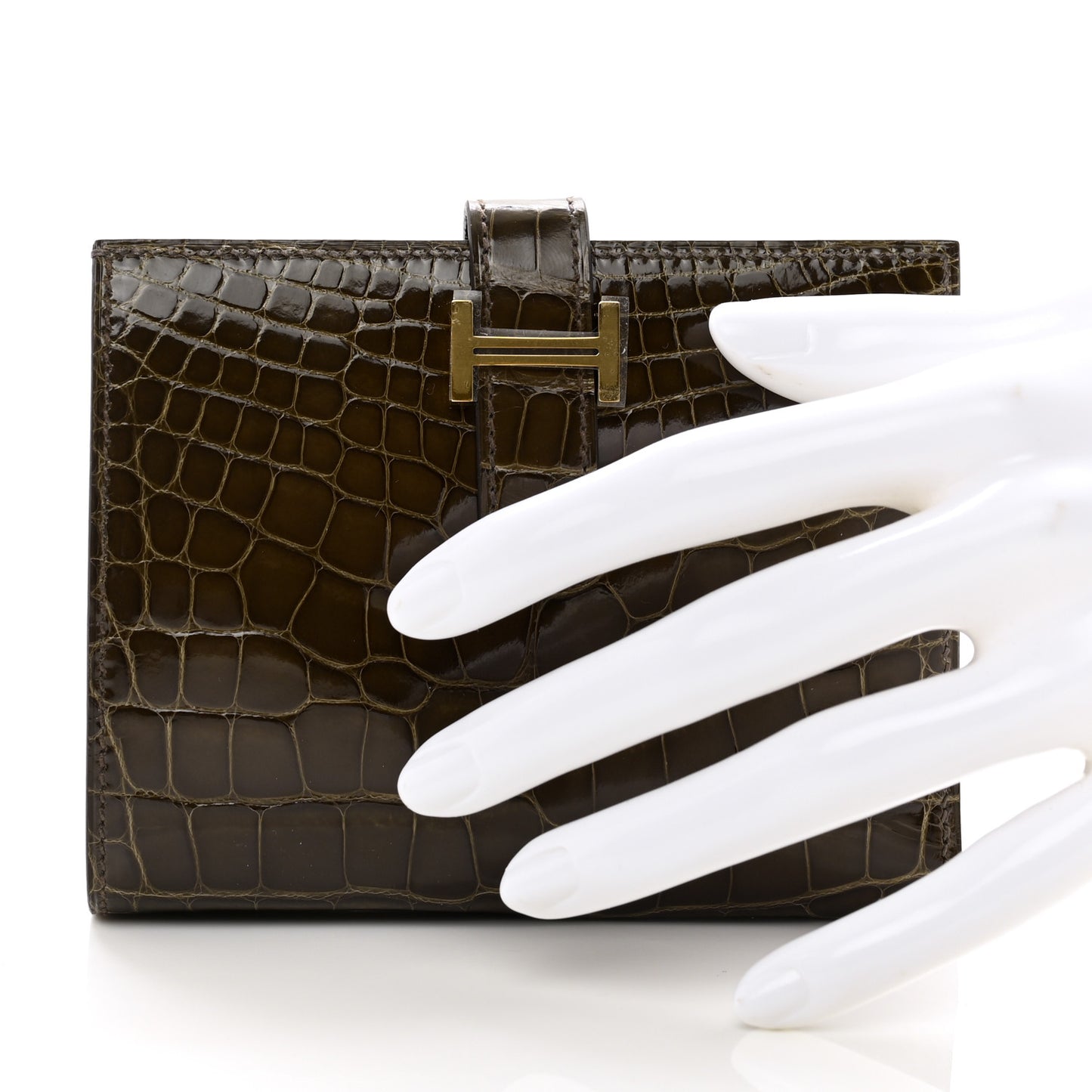 Shiny Alligator Bearn Compact Wallet Gris Elephant