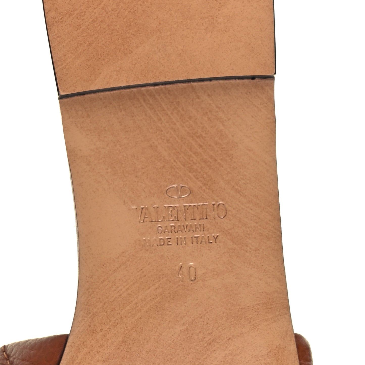 Pebbled Calfskin Roman Stud Flat Slide Sandals 40 Saddle Brown