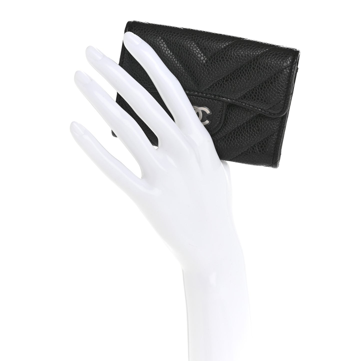 Caviar Chevron Quilted Flap Card Holder Black