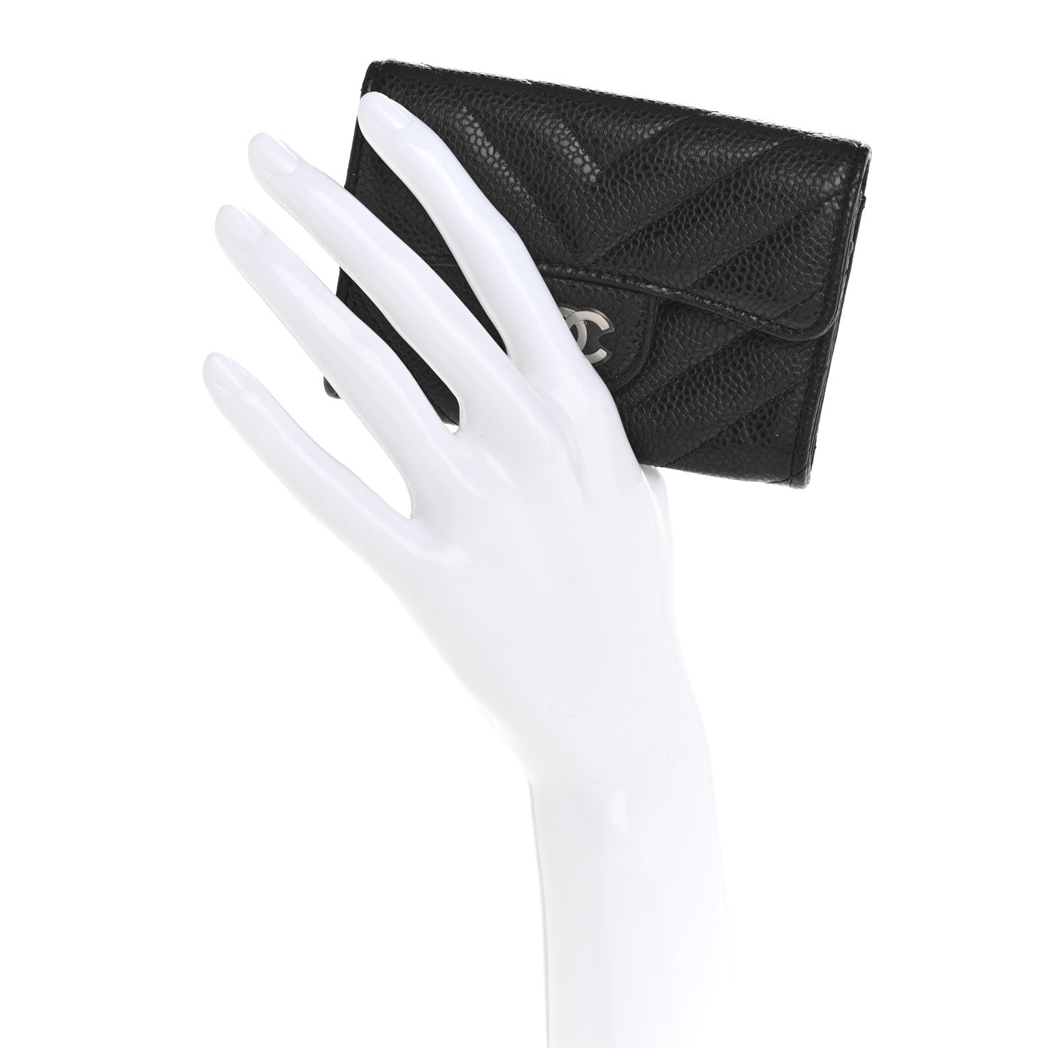 Chanel Caviar Chevron Quilted Flap Card Holder Black 2 of 8