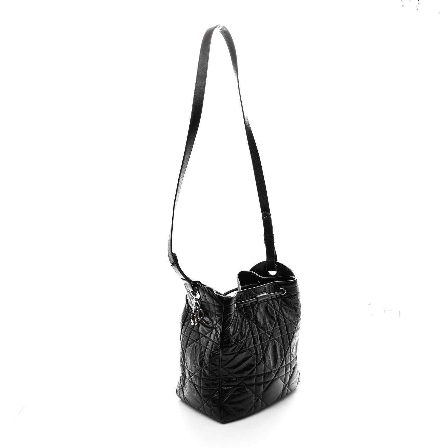 Christian Dior Crinkled Calfskin Macrocannage Medium D-Motion Bag Black 3 of 10
