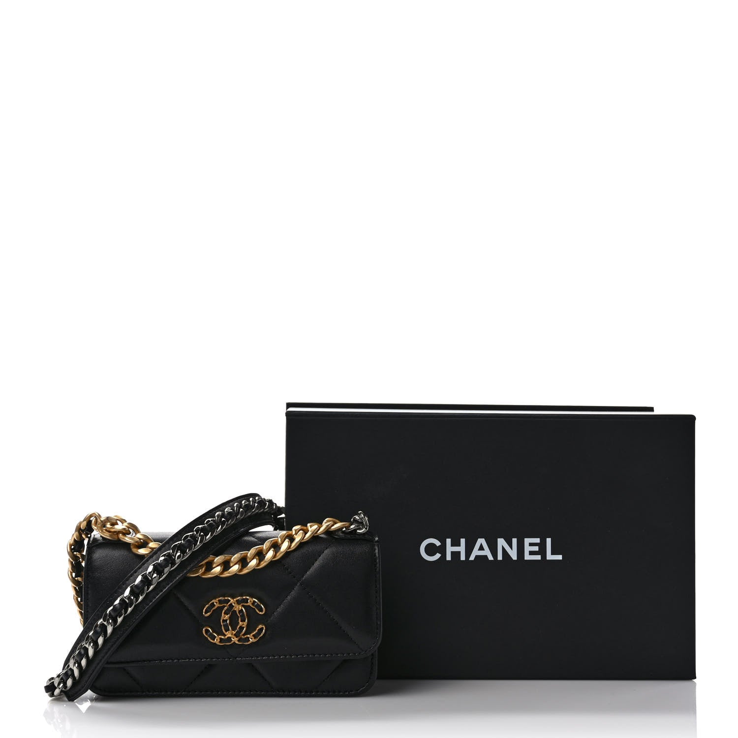 Chanel Lambskin Quilted Chanel 19 Flap Phone Holder With Chain Black 10 of 10
