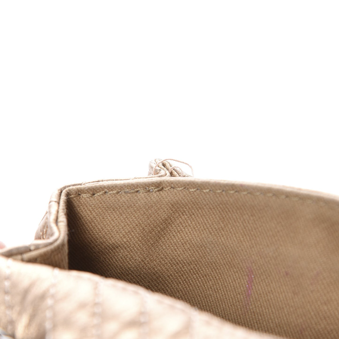 Metallic Aged Calfskin Chevron Small Bubble CC Flap Gold