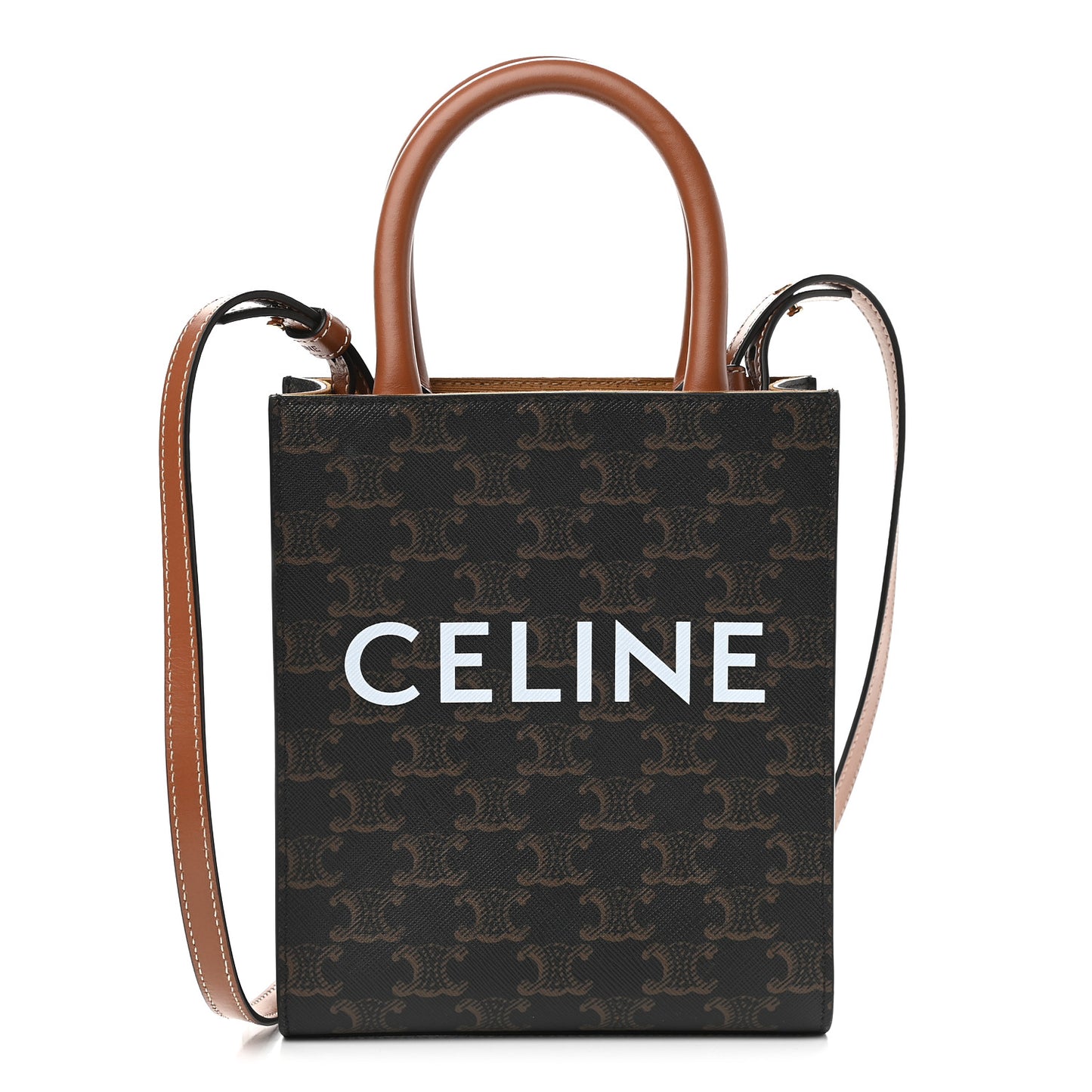 Triomphe Canvas Calfskin Mini Vertical Cabas Tan