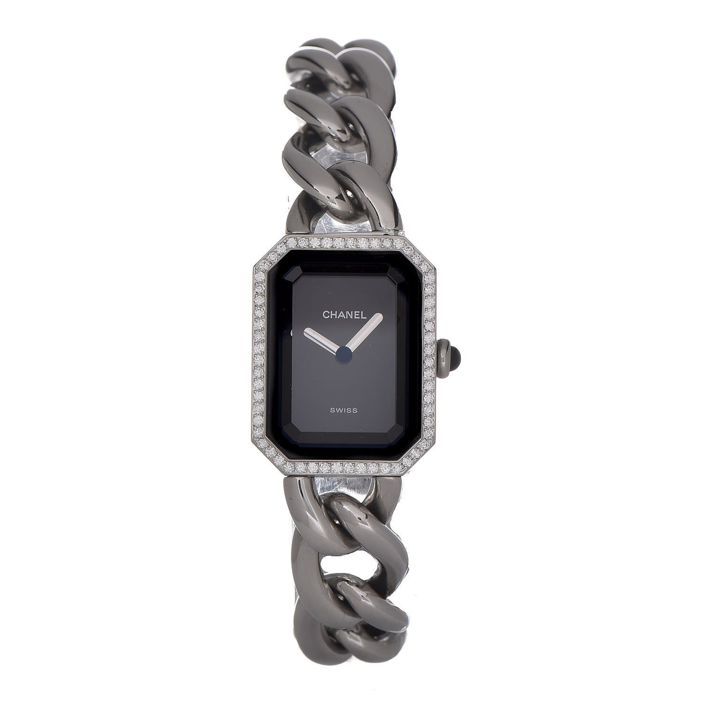Stainless Steel Diamond Bezel 20mm Chain Premiere Quartz Watch Black S