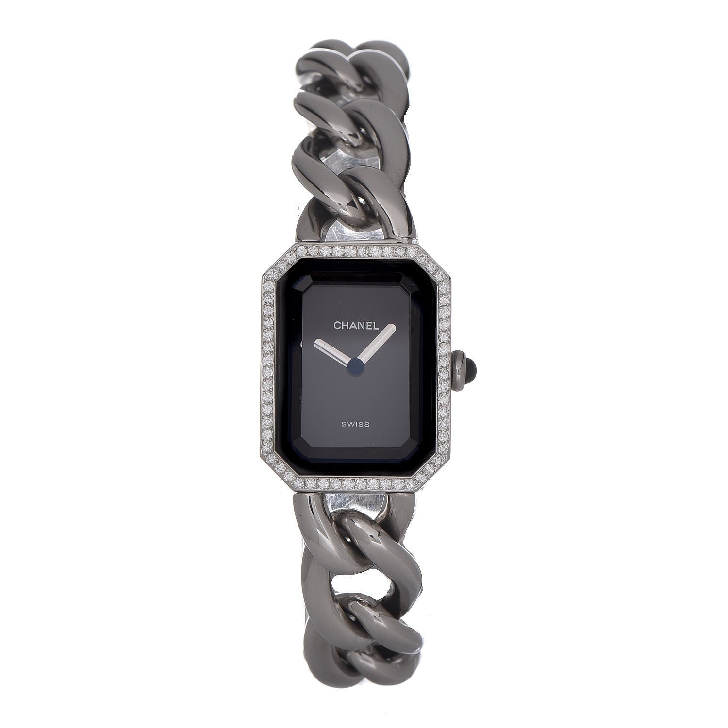 Chanel Stainless Steel Diamond Bezel 20mm Chain Premiere Quartz Watch Black S 1 of 8