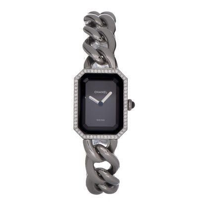 Chanel Stainless Steel Diamond Bezel 20mm Chain Premiere Quartz Watch Black S 1 of 8