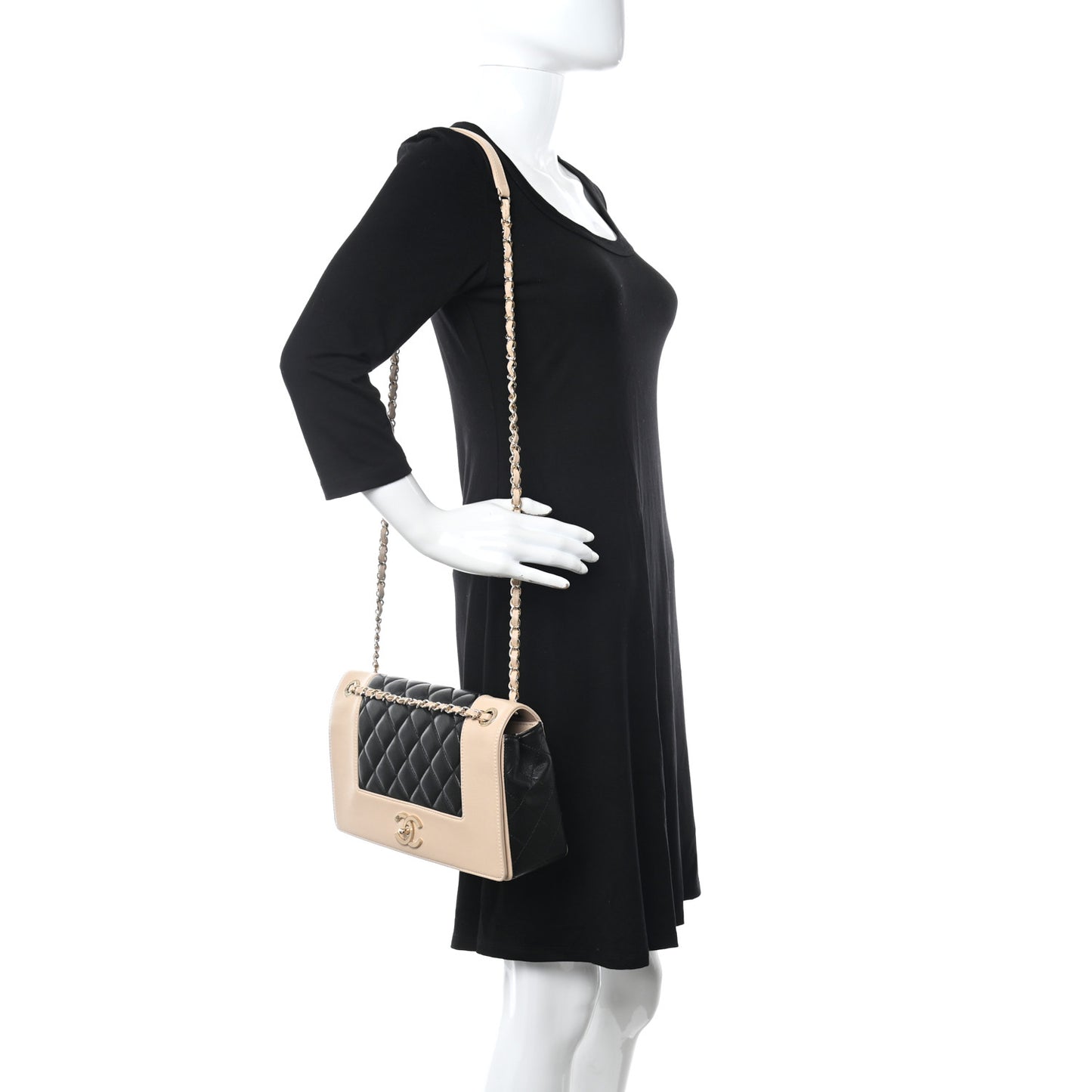 Sheepskin Quilted Vintage Mademoiselle Flap Beige Black