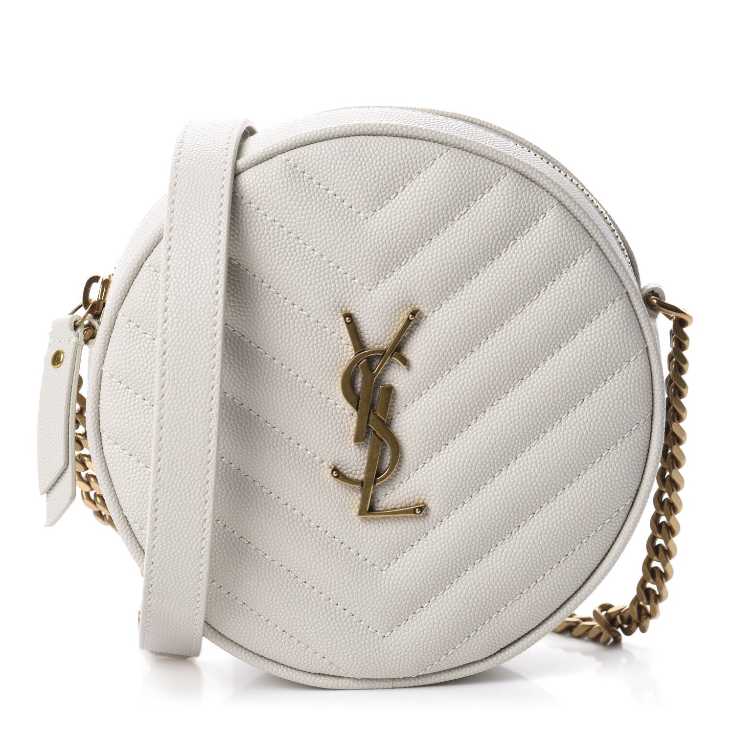 Saint Laurent Grain De Poudre Matelasse Chevron Quilted Round Vinyle Camera Bag White 1 of 10