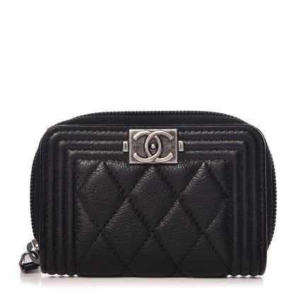 Chanel Calfskin Quilted Boy Zip Around Coin Purse Wallet Black 1 of 7