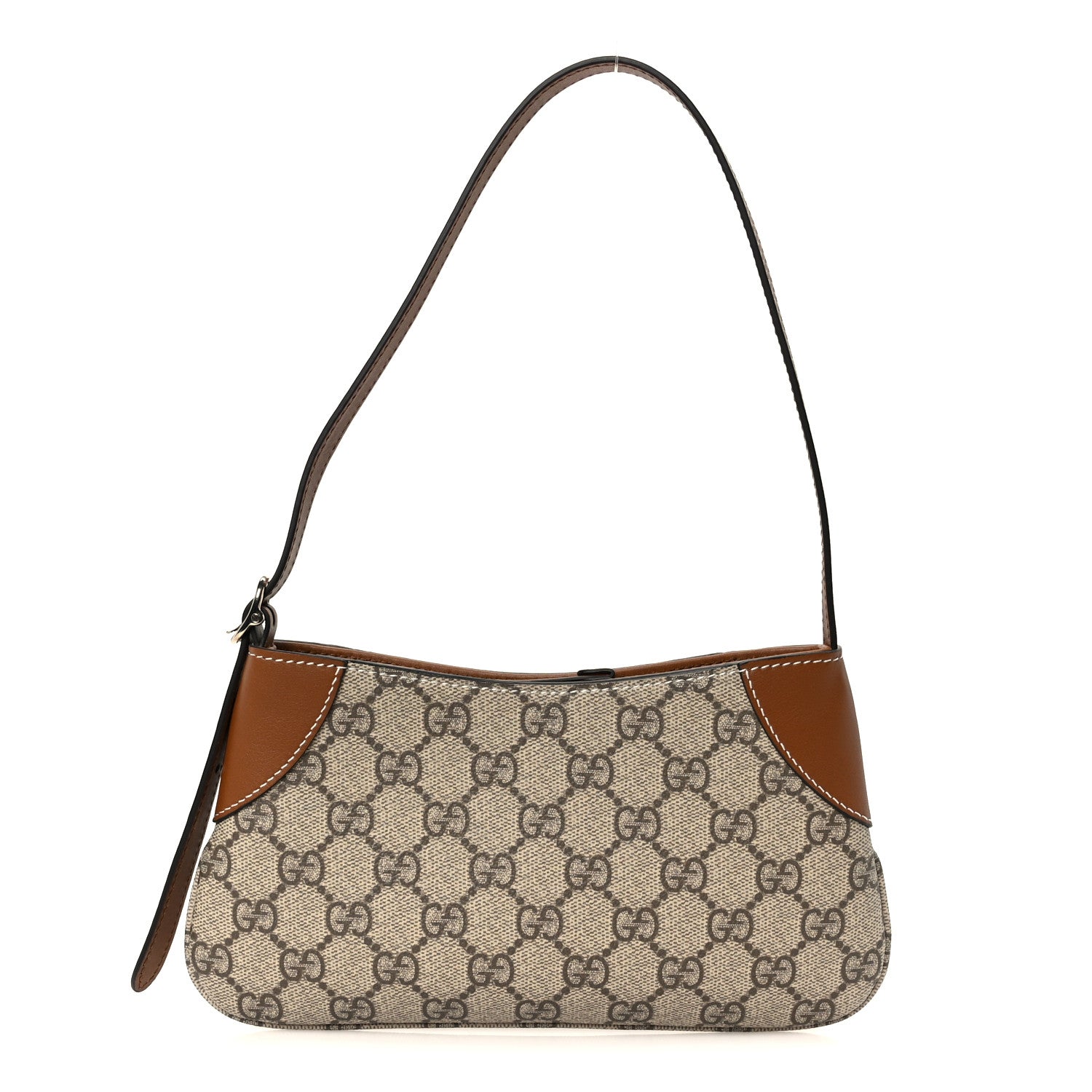 Gucci GG Monogram Calfskin Small Emblem Shoulder Bag Beige Dark Brown 1 of 11