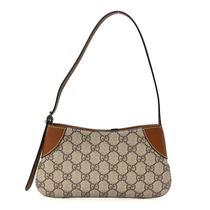 Gucci GG Monogram Calfskin Small Emblem Shoulder Bag Beige Dark Brown 1 of 11
