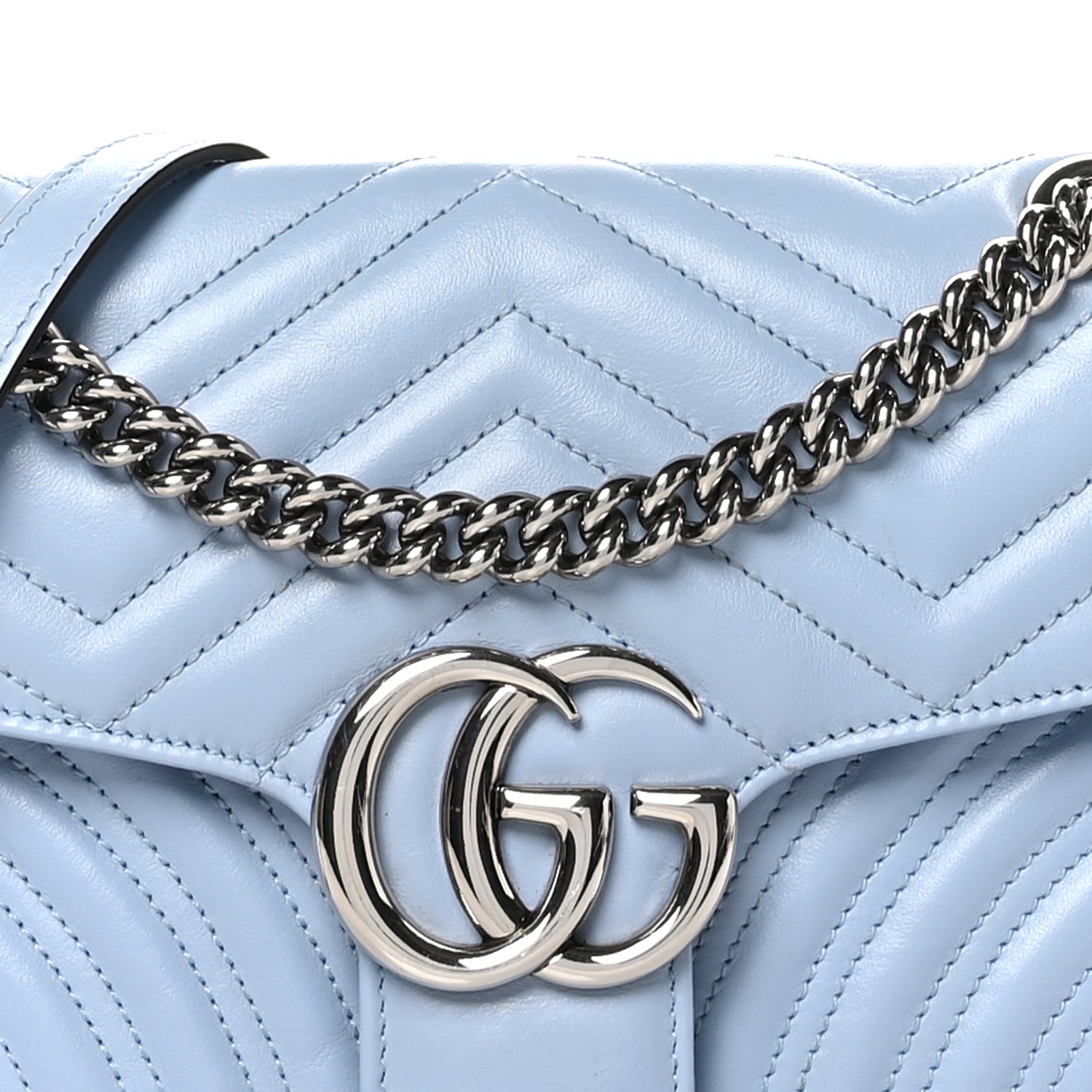 Gucci Calfskin Matelasse Small GG Marmont Shoulder Bag Porcelain Light Blue 8 of 10