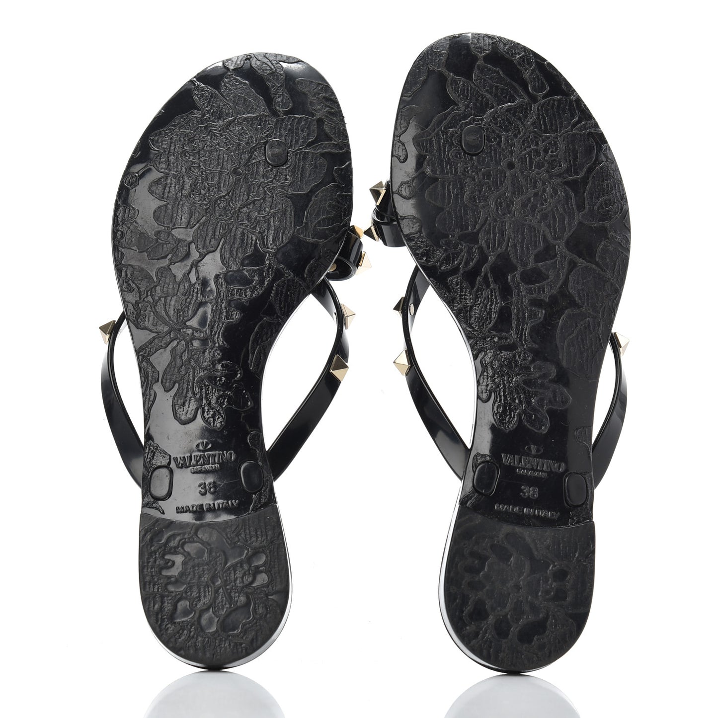 PVC Jelly Rockstud Bow Thong Sandals 38 Black