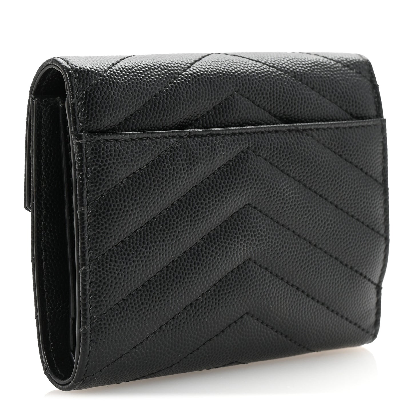 Grain De Poudre Matelasse Chevron Monogram Compact Tri Fold Wallet Black