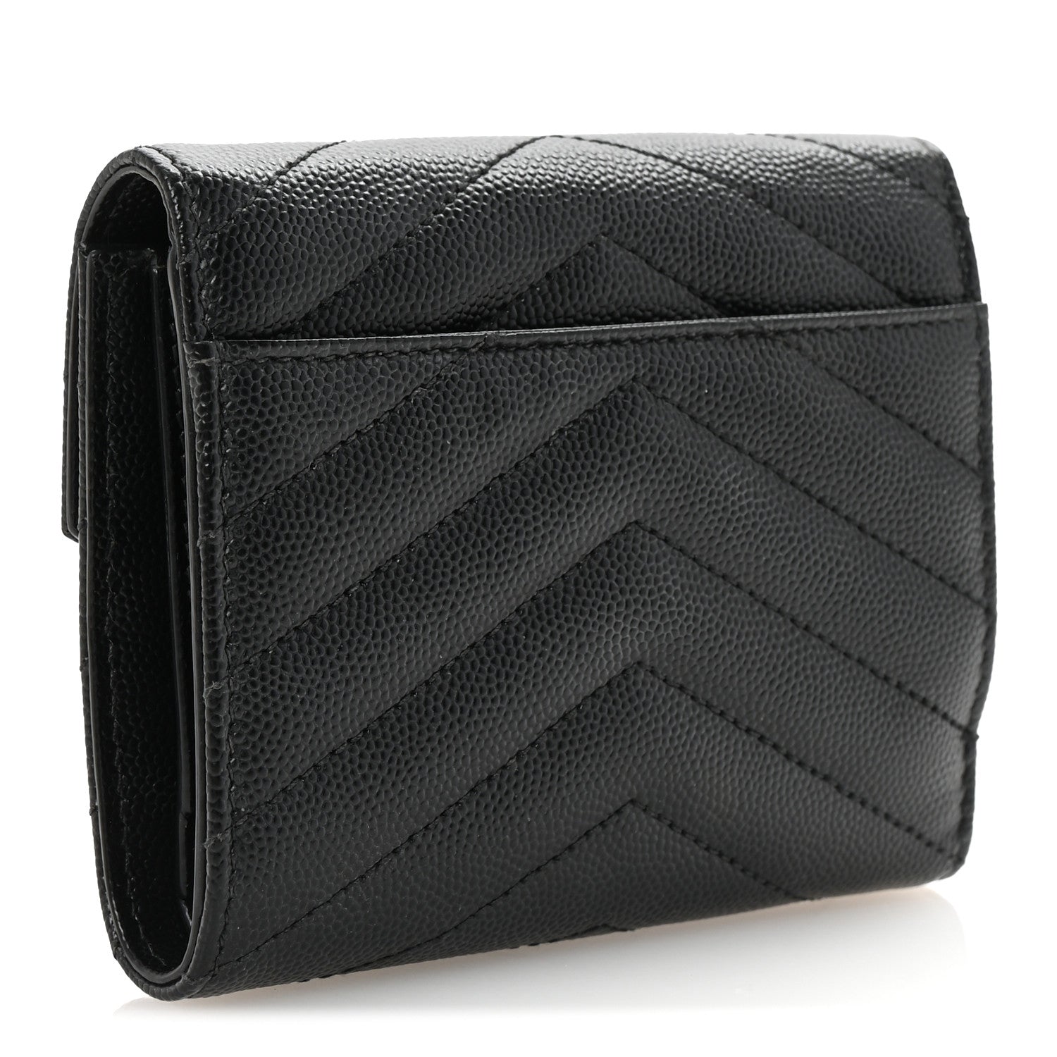 Saint Laurent Grain De Poudre Matelasse Chevron Monogram Compact Tri Fold Wallet Black 3 of 7