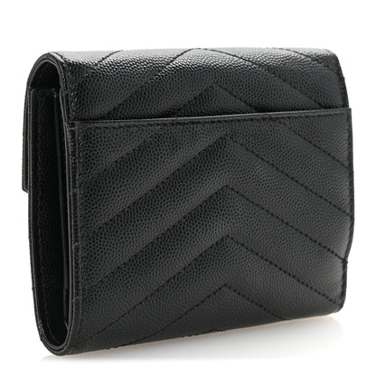 Saint Laurent Grain De Poudre Matelasse Chevron Monogram Compact Tri Fold Wallet Black 3 of 7
