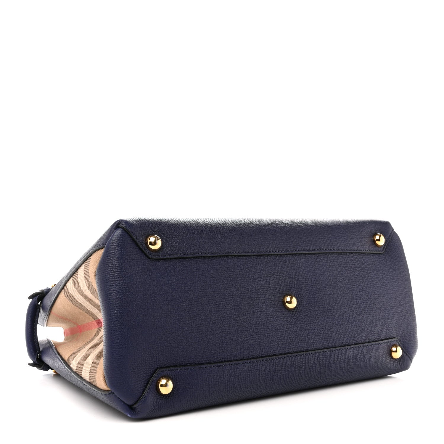 Burberry Derby Calfskin House Check Medium Banner Tote Ink Blue