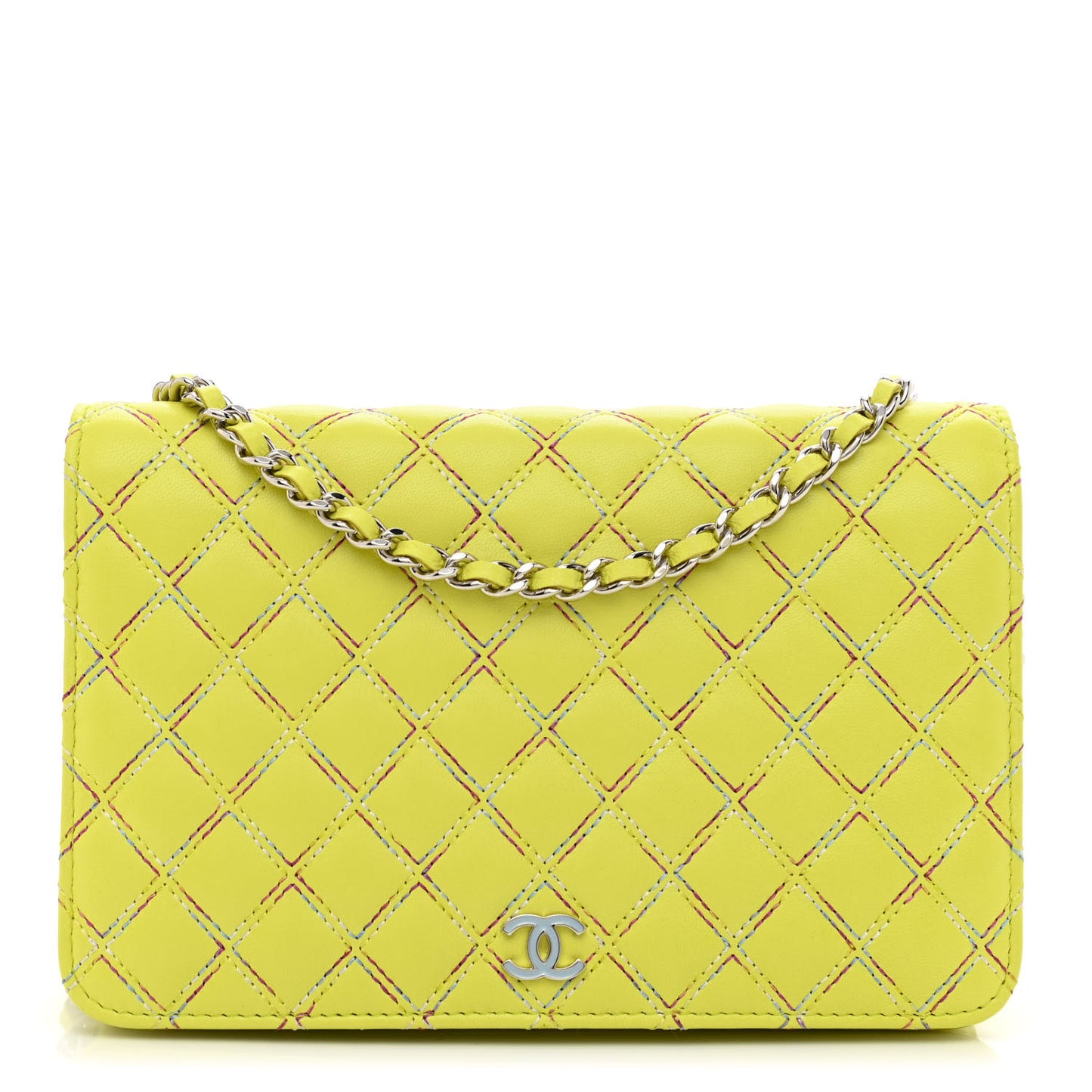 Lambskin Stitched Pop Stitches Wallet On Chain WOC Yellow