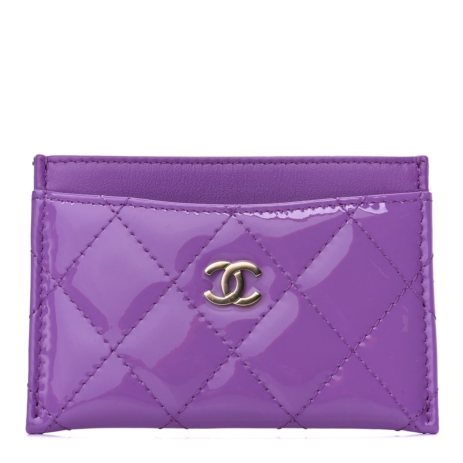 Chanel Patent Quilted Card Holder Purple 1 of 4