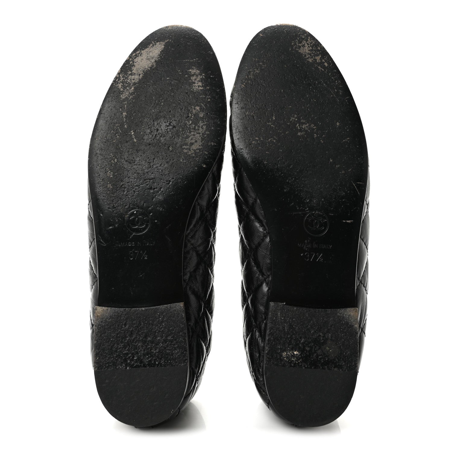 Chanel Aged Calfskin Quilted CC Cap Toe Ballerina Flats 37.5 Black 6 of 11