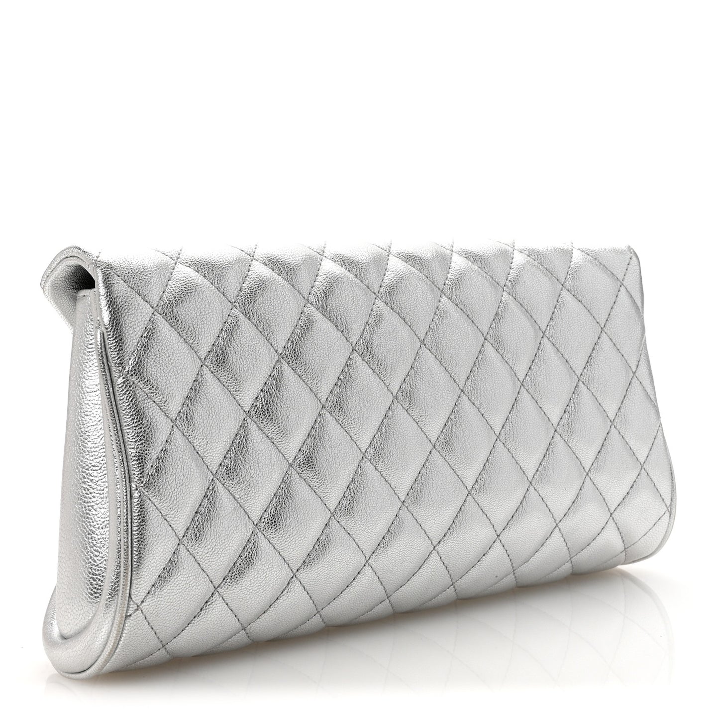 Metallic Calfskin Quilted Fold Up Again Clutch Silver