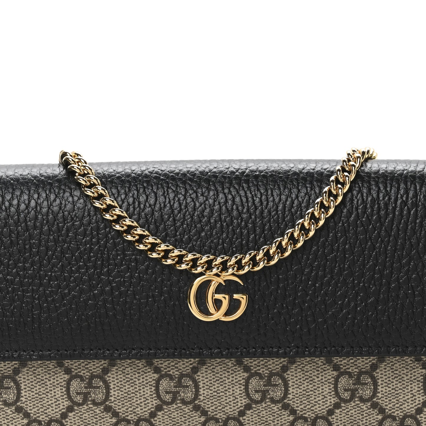 Dollar Calfskin GG Supreme Monogram Petite GG Marmont Wallet Chain Bag Black Beige Ebony