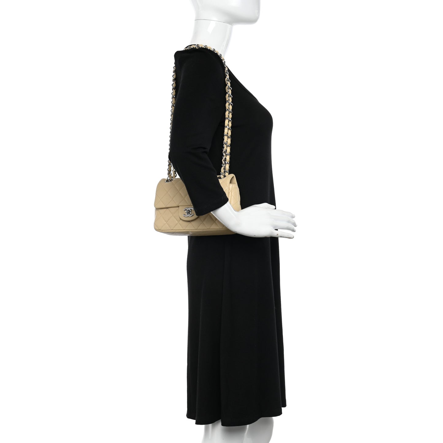 Caviar Quilted Mini Rectangular Flap Light Beige