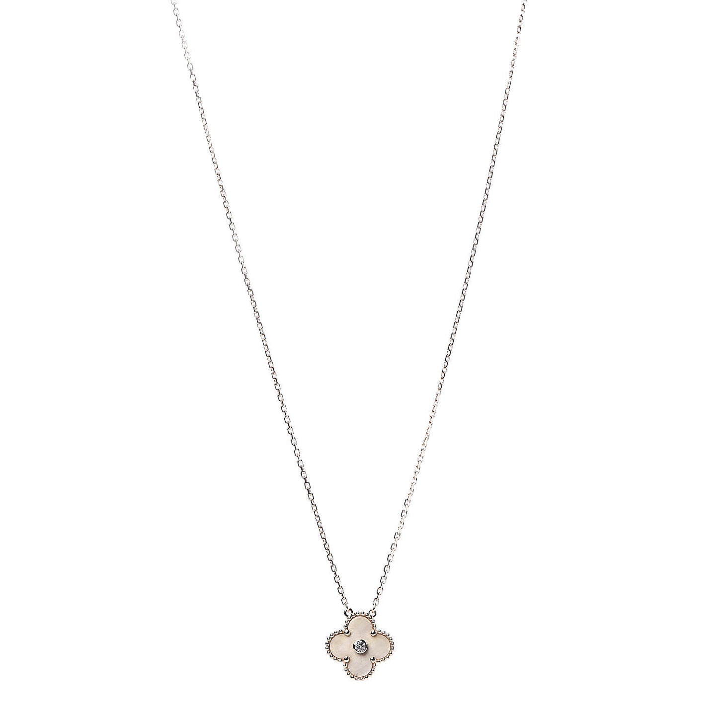 18K Yellow Gold Diamond Yellow Mother of Pearl Vintage Alhambra Pendant Necklace