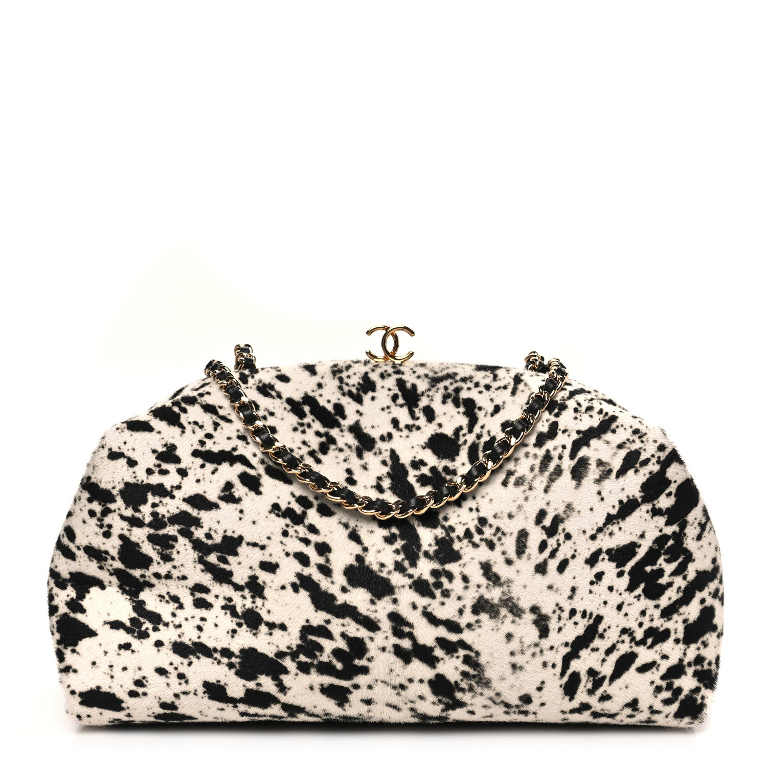 Chanel Lambskin Pony Hair Printed Clutch With Chain Black White 1 of 11