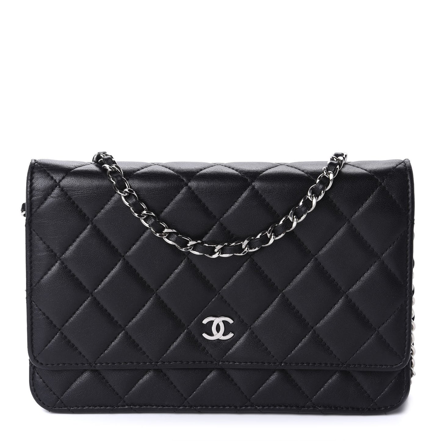 Lambskin Quilted Wallet On Chain WOC Black