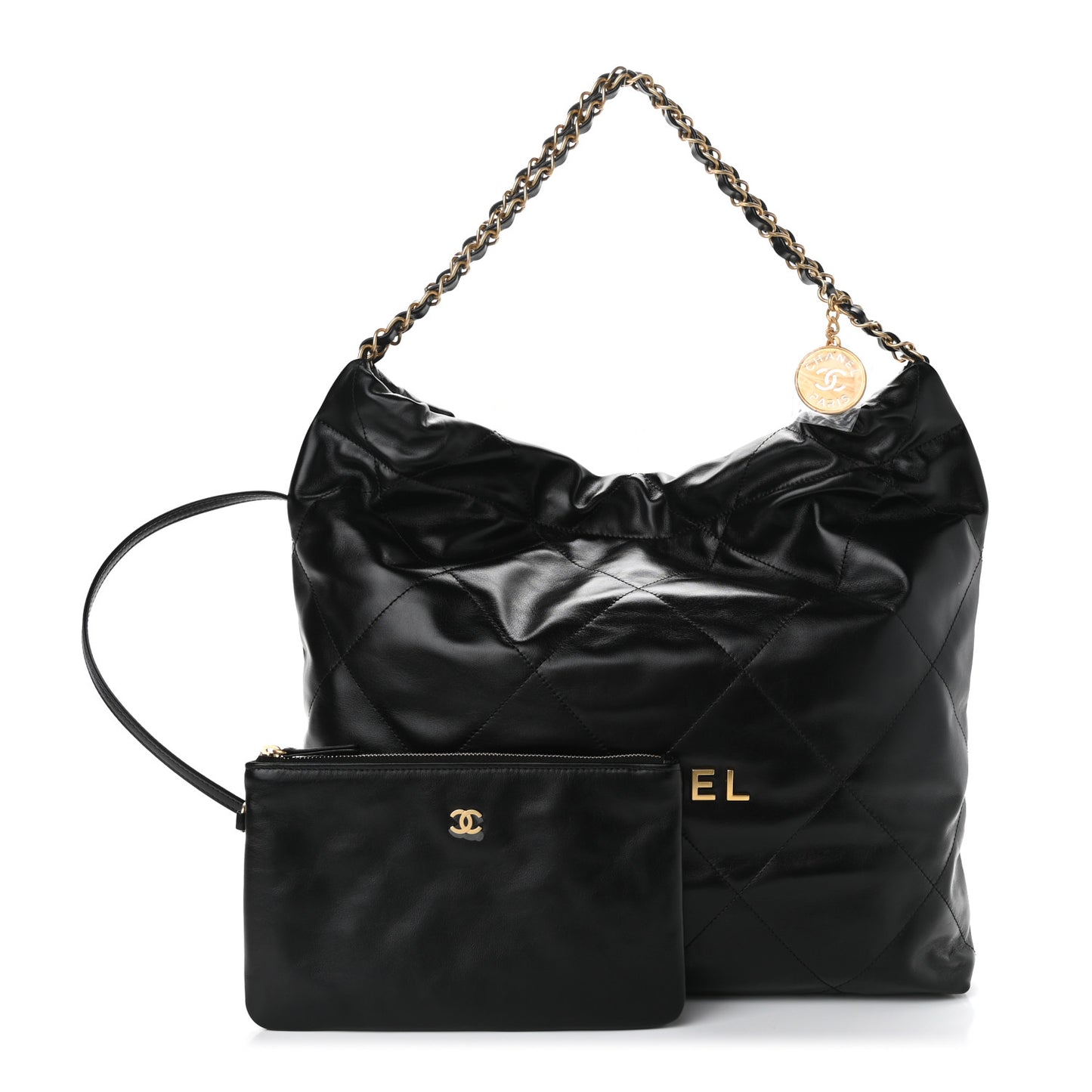Shiny Calfskin Quilted Chanel 22 Black