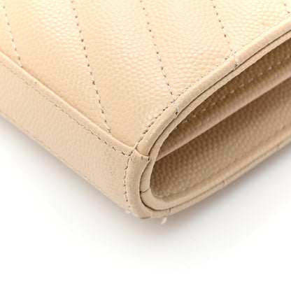 Saint Laurent Grain De Poudre Matelasse Chevron Monogram Chain Wallet Dark Beige 16 of 17