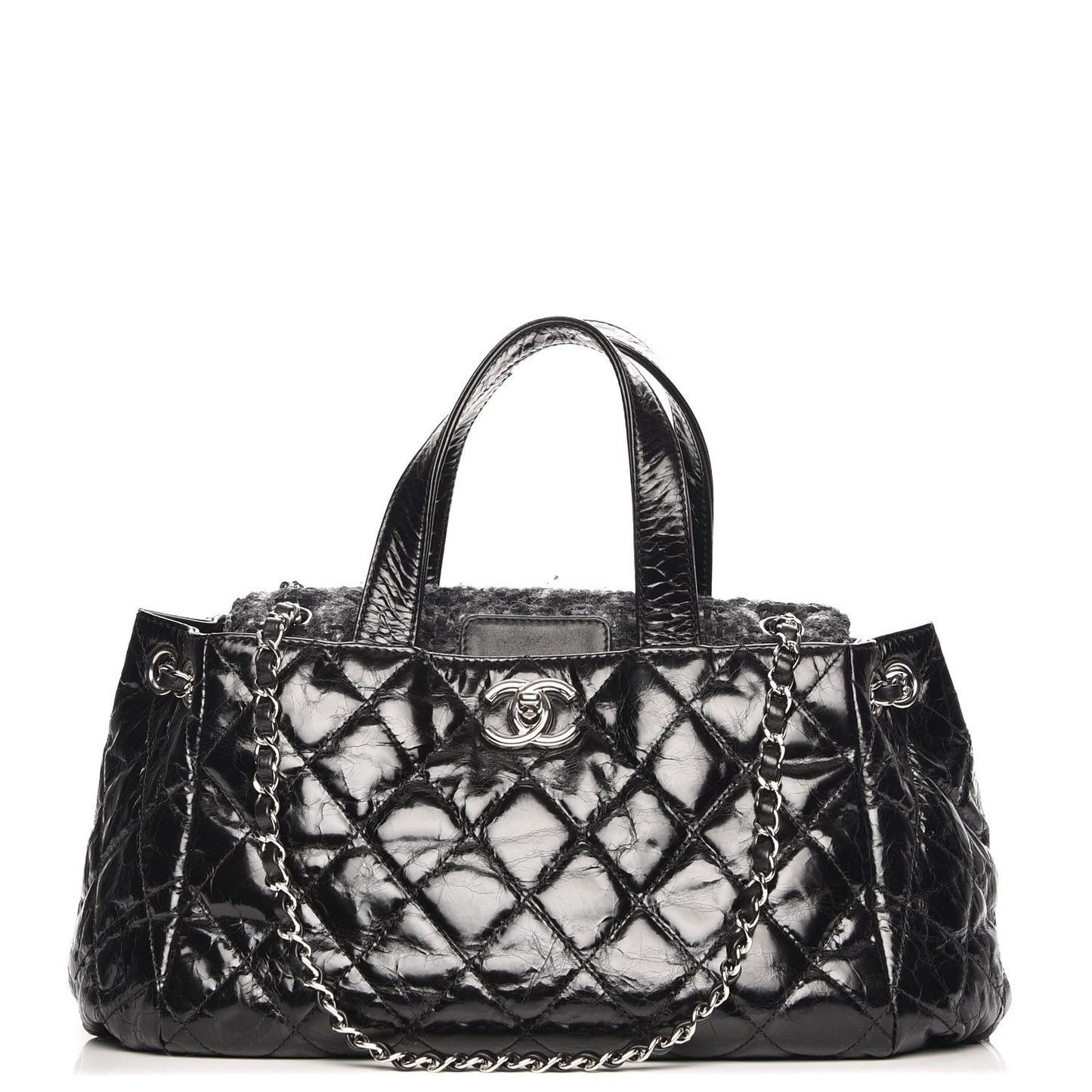 Glazed Calfskin Quilted Tweed Portobello Tote Black